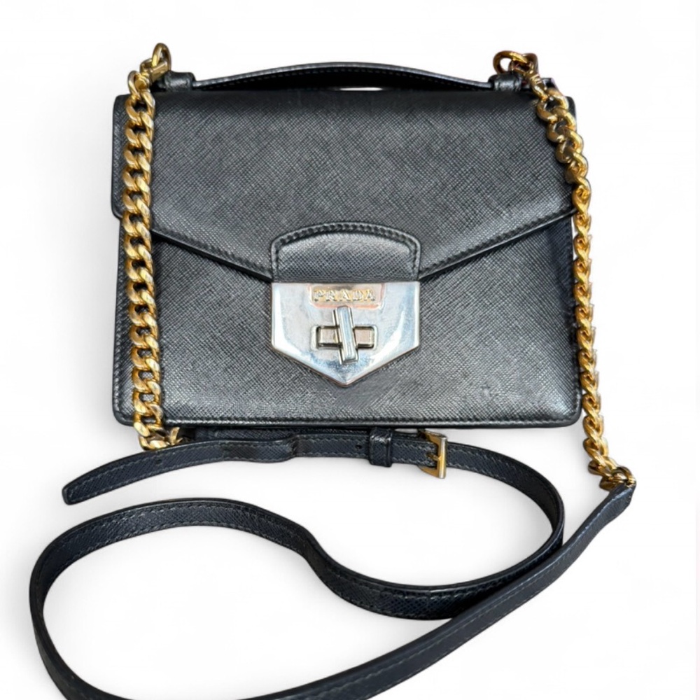 Prada Black Saffiano Leather Bag with Chain Strap. Comes with COA - Picture 3 of 17